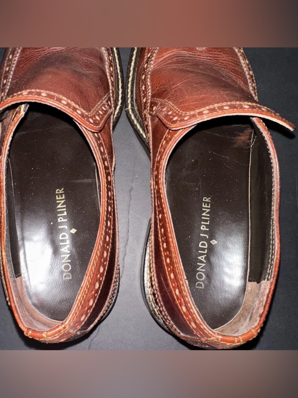 Donald J Pliner Brown HIDEXO Leather Wingtip Penny Loafers Men 9.5 M made Italy - Picture 6 of 9